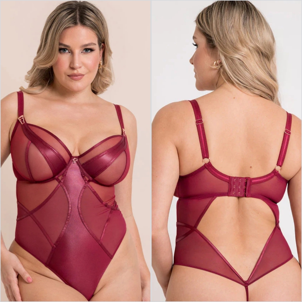 NEW Very Sexy Scantilly Curvy Kate Suspense Sheer Mesh Red Bodysuit Sz 38G Curvy